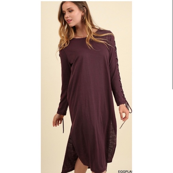 Lace up midi dress in eggplant color - Picture 2 of 4